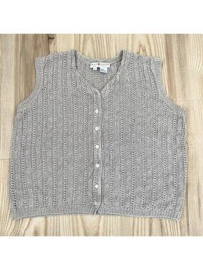 Saks Fifth Avenue 100% Linen Cable Knit Cardigan Sweater Minimalist Beige Large